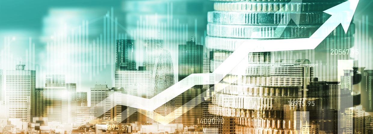 Miljoenennota 2027 economie groeit stapels muntgeld met stijgende pijl omhoog
